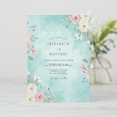 Invitation Mariage Romantique de Printemps Sarcelle (Debout devant)