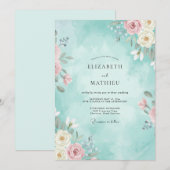 Invitation Mariage Romantique de Printemps Sarcelle (Devant / Derrière)