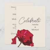 Invitation Mariage romantique de rose rouge (Devant / Derrière)