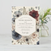 Invitation Mariage Romantique Deep Blue Bloom (Debout devant)