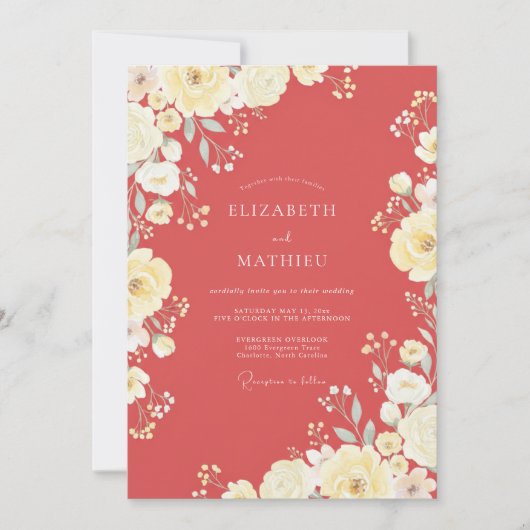 Invitation Mariage Romantique d'Été Corail (Devant)