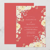 Invitation Mariage Romantique d'Été Corail (Devant / Derrière)