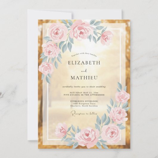 Invitation Mariage Romantique Doré Radieux (Devant)