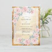 Invitation Mariage Romantique Doré Radieux (Debout devant)