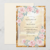 Invitation Mariage Romantique Doré Radieux (Devant / Derrière)