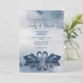 Invitation Mariage romantique double bleu cygne (Debout devant)