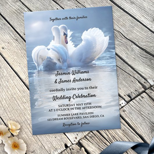 Invitation Mariage romantique du lac Swan