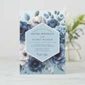 Invitation Mariage romantique Dusty Blue Flora (Debout devant)