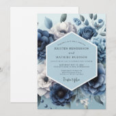 Invitation Mariage romantique Dusty Blue Flora (Devant / Derrière)