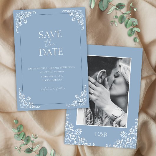 Invitation Mariage romantique Dusty Blue Vintage