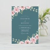 Invitation Mariage Romantique Élégant de Teinte Turquoise (Debout devant)