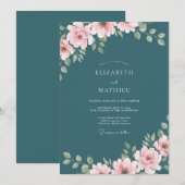 Invitation Mariage Romantique Élégant de Teinte Turquoise (Devant / Derrière)