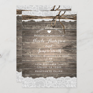 Invitation Mariage romantique en bois rustique de grange de