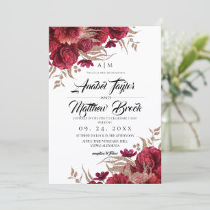 Invitation Mariage romantique en Bourgogne dans un jardin fle