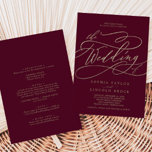 Invitation Mariage romantique en calligraphie burgonde tout-e
