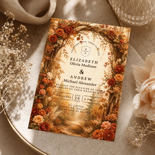 Invitation Mariage romantique en forêt d'automne