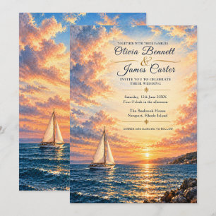 Invitation Mariage Romantique en Voilier au Coucher du Soleil