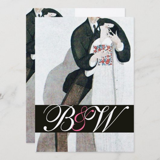 INVITATION MARIAGE ROMANTIQUE ET GROOM MARIAGE MONOGRAM OR (Devant / Derrière)