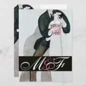 INVITATION MARIAGE ROMANTIQUE ET GROOM MARIAGE MONOGRAM OR (Devant / Derrière)