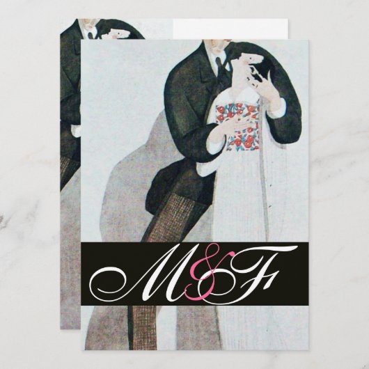 INVITATION MARIAGE ROMANTIQUE ET GROOM MARIAGE MONOGRAM OR (Devant / Derrière)