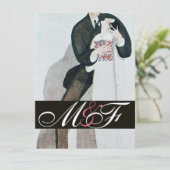 INVITATION MARIAGE ROMANTIQUE ET GROOM MARIAGE MONOGRAM OR (Debout devant)