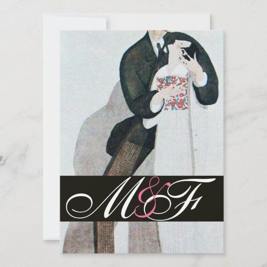 INVITATION MARIAGE ROMANTIQUE ET GROOM MARIAGE MONOGRAM OR (Devant)