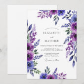 Invitation Mariage Romantique et Impressionniste Violet (Devant / Derrière)