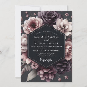 Invitation Mariage Romantique et Sombre avec Fleurs de Prunie