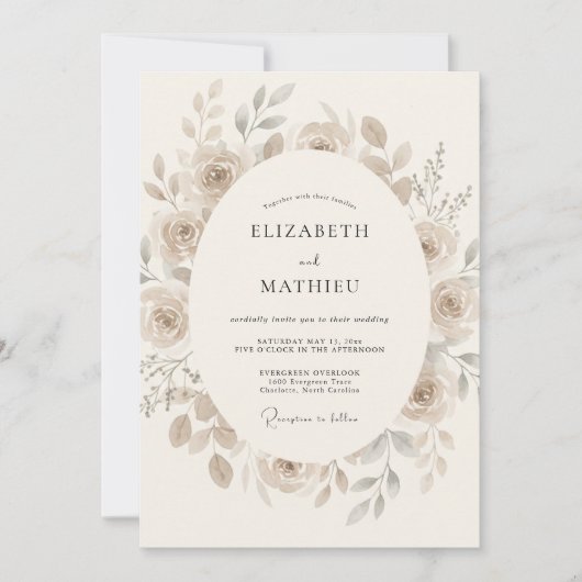 Invitation Mariage Romantique Éthéré Beige (Devant)