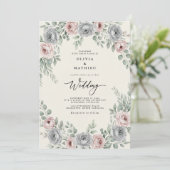 Invitation Mariage Romantique Éthéré Bleu Clair (Debout devant)