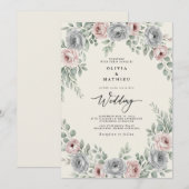 Invitation Mariage Romantique Éthéré Bleu Clair (Devant / Derrière)