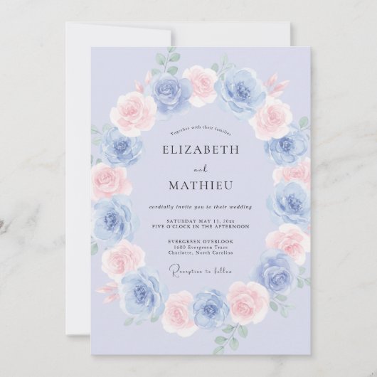 Invitation Mariage Romantique Éthéré Bleu Poudre (Devant)