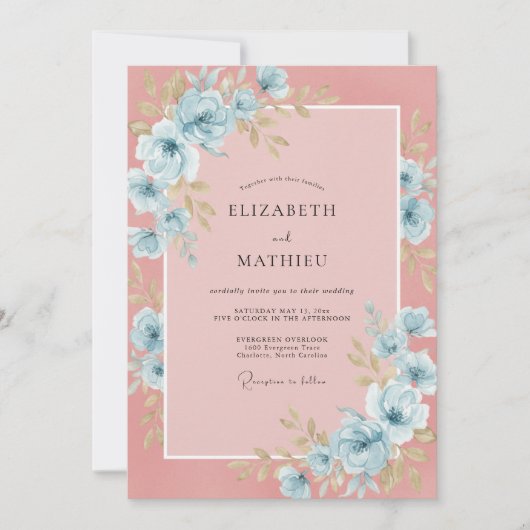 Invitation Mariage Romantique Éthéré Bleu Poudre (Devant)