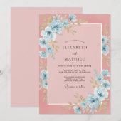 Invitation Mariage Romantique Éthéré Bleu Poudre (Devant / Derrière)