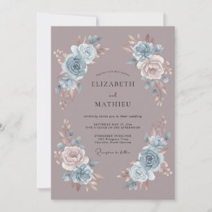 Invitation Mariage Romantique Éthéré Bleu Poussiéreux