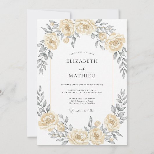 Invitation Mariage Romantique Éthéré Champagne (Devant)