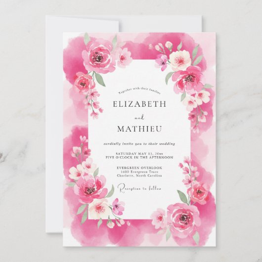 Invitation Mariage Romantique Éthéré Fuchsia (Devant)