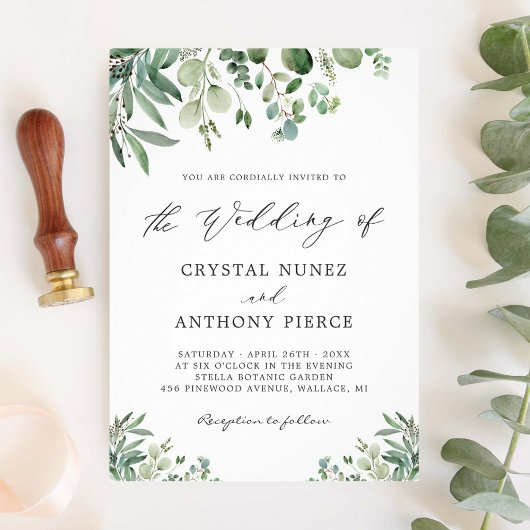 Invitation Mariage romantique Eucalyptus Thématique Jardin