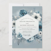Invitation Mariage Romantique Fleur Bleu Ardoise (Devant)