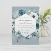 Invitation Mariage Romantique Fleur Bleu Ardoise (Debout devant)