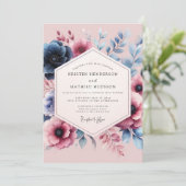 Invitation Mariage Romantique Fleur Bleue Poussiéreuse (Debout devant)