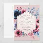 Invitation Mariage Romantique Fleur Bleue Poussiéreuse (Devant / Derrière)