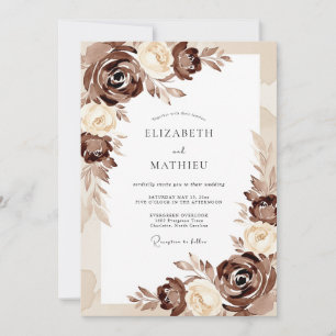 Invitation Mariage Romantique Fleur Brun