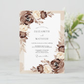 Invitation Mariage Romantique Fleur Brun (Debout devant)