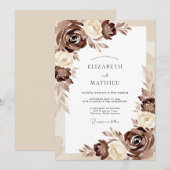 Invitation Mariage Romantique Fleur Brun (Devant / Derrière)