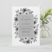 Invitation Mariage Romantique Fleur Charbon (Debout devant)