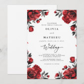 Invitation Mariage Romantique Fleur Crimson (Devant / Derrière)