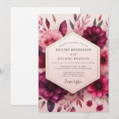 Invitation Mariage Romantique Fleur Crimson Bloom (Devant / Derrière)