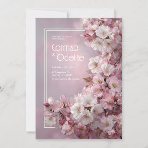 Invitation Mariage Romantique Fleur de Cerisier Blanc Cadre D
