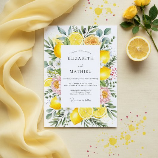 Invitation Mariage Romantique Fleur de Citron Jaune